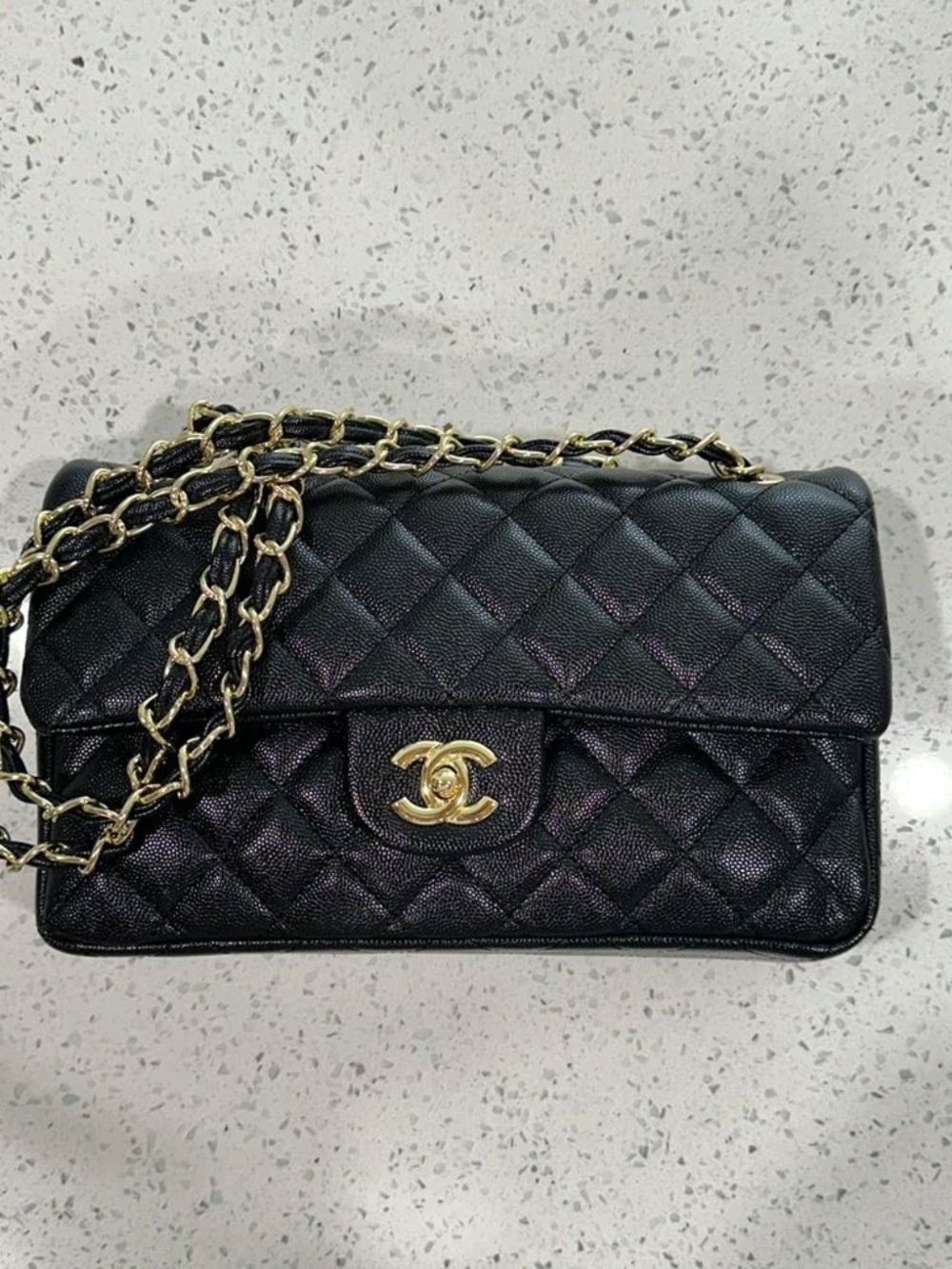 Black Quilted Shoulder Bag with Gold Hardware Luxury Designer Style - Picture 4 of 13